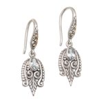 Gold accent blue topaz dangle earrings, 'Dewdrop Caress' - Balinese Gold Accent Sterling Silver Blue Topaz Earrings