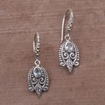 Gold accent blue topaz dangle earrings, 'Dewdrop Caress' - Balinese Gold Accent Sterling Silver Blue Topaz Earrings