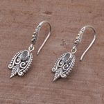 Gold accent blue topaz dangle earrings, 'Dewdrop Caress' - Balinese Gold Accent Sterling Silver Blue Topaz Earrings