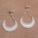Sterling silver dangle earrings, 'Buddha Crescents' - Sterling Silver Crescent Dangle Earrings from Bali