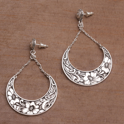 Sterling silver dangle earrings, 'Buddha Crescents' - Sterling Silver Crescent Dangle Earrings from Bali