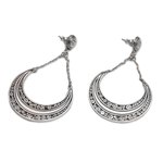 Sterling silver dangle earrings, 'Buddha Crescents' - Sterling Silver Crescent Dangle Earrings from Bali