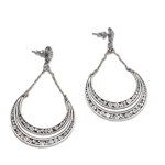 Sterling silver dangle earrings, 'Buddha Crescents' - Sterling Silver Crescent Dangle Earrings from Bali