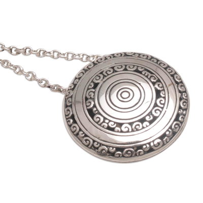 Sterling silver pendant necklace, 'Hidden Eden' - Circular Sterling Silver Pendant Necklace from Bali