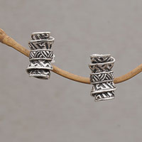 Sterling silver button earrings, 'Ancient Scrolls' - Sterling Silver Scroll Button Earrings from Bali