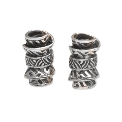 Sterling silver button earrings, 'Ancient Scrolls' - Sterling Silver Scroll Button Earrings from Bali