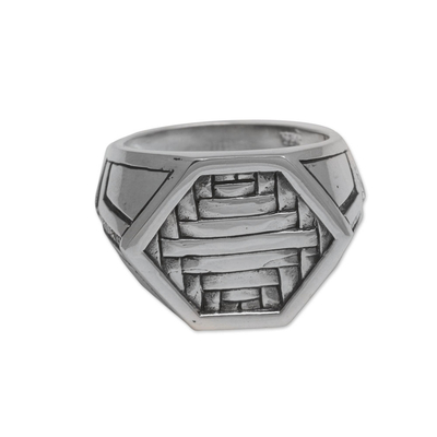Sterling silver signet ring, 'Charming Bedeg' - Sterling Silver Cultural Signet Ring from Bali