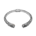 Blue topaz cuff bracelet, 'Transcendent Forest' - Floral Blue Topaz and Silver Cuff Bracelet from Bali