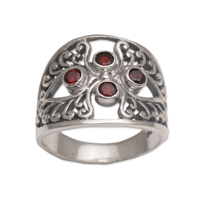 Garnet cocktail ring, 'Vine Queen' - Garnet and Sterling Silver Cocktail Ring from Bali