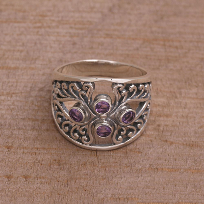 Amethyst cocktail ring, 'Vine Queen' - Amethyst and Sterling Silver Cocktail Ring from Bali