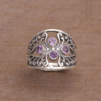 Amethyst cocktail ring, 'Vine Queen' - Amethyst and Sterling Silver Cocktail Ring from Bali