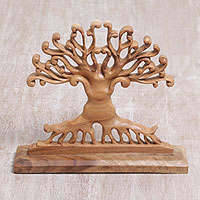 Wood sculpture, 'Courage Grows' - Handcrafted Suar Wood Tree Sculpture from Bali