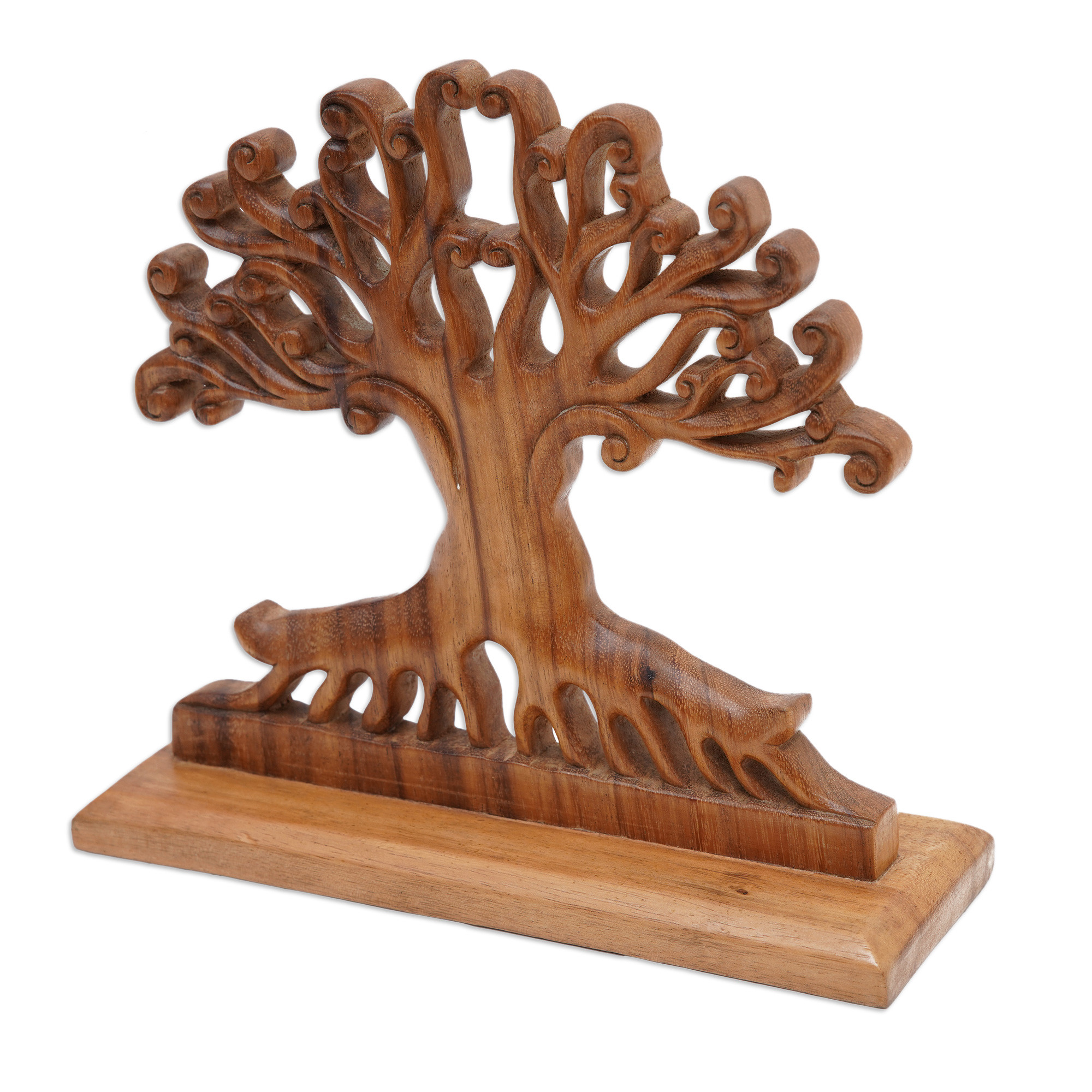 Handcrafted Suar Wood Tree Sculpture from Bali Courage Grows NOVICA