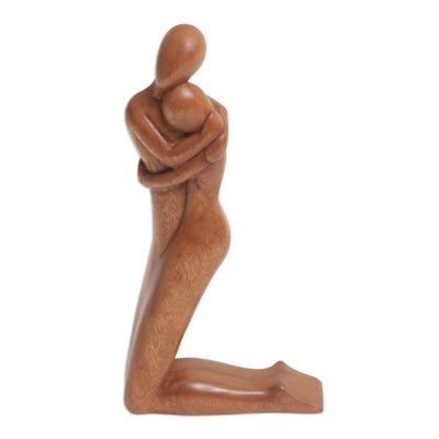 Wood sculpture, 'Together In Love' - Handcrafted Suar Wood Love-Themed Sculpture from Bali