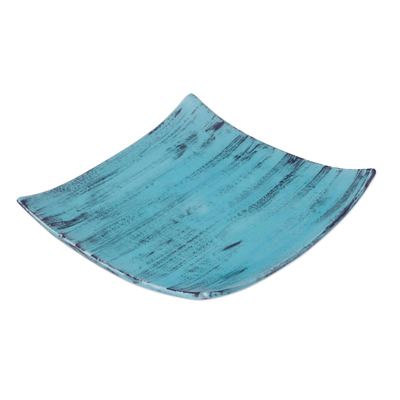 Ceramic platter, 'Daydreams in Blue' - Handcrafted Blue and Black Ceramic Platter from Bali