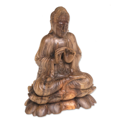 estatuilla de madera - Estatuilla balinesa de buda vitarka de madera de hibisco tallada a mano