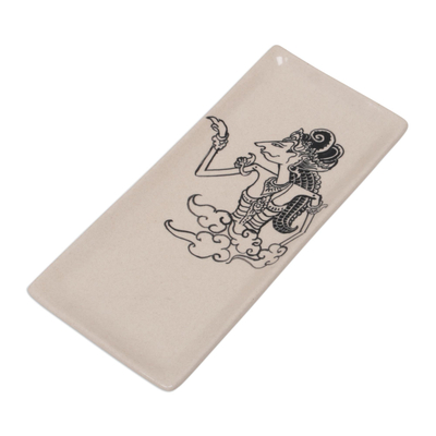 Ceramic serving plate, 'Krishna on a Cloud' - Ceramic Serving Plate with Hindu Designs from Bali