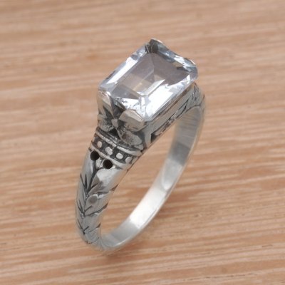 Faceted Blue Topaz Single Stone Ring from Bali