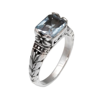 Blue topaz single stone ring, 'Padang Galak Beauty' - Faceted Blue Topaz Single Stone Ring from Bali