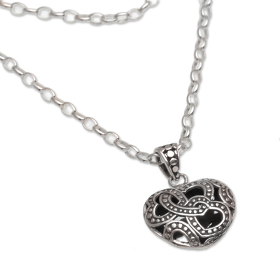 Sterling silver pendant necklace, 'Embraced by Love' - Sterling Silver Openwork Heart Necklace from Bali