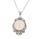 Peridot pendant necklace, 'Moonlight Stare' - Peridot and Bone Moon Pendant Necklace from Bali