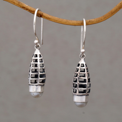 Cultured pearl dangle earrings, Cages of Light