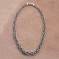 Handcrafted Sterling Silver Chain Necklace from Bali,'Glistening Power'