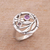 Amethyst and garnet cocktail ring, 'Dragonfly Portal' - Hand Made Sterling Silver Garnet and Amethyst Ring from Bali (image 2c) thumbail