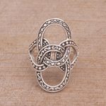 Sterling silver cocktail ring, 'Confluence' - Artisan Crafted Silver Cocktail Ring with Oxidized Accents