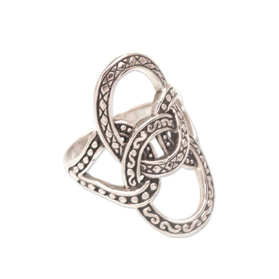 Sterling silver cocktail ring, 'Confluence' - Artisan Crafted Silver Cocktail Ring with Oxidized Accents