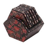Wood batik coasters, 'Kembang Memory' (set of 6) - Handcrafted Wood Batik Coasters from Indonesia (Set of 6)
