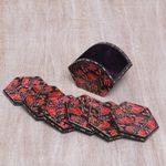 Wood batik coasters, 'Kembang Memory' (set of 6) - Handcrafted Wood Batik Coasters from Indonesia (Set of 6)