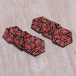 Wood batik coasters, 'Kembang Memory' (set of 6) - Handcrafted Wood Batik Coasters from Indonesia (Set of 6)