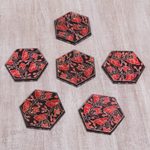 Wood batik coasters, 'Kembang Memory' (set of 6) - Handcrafted Wood Batik Coasters from Indonesia (Set of 6)