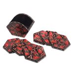 Wood batik coasters, 'Kembang Memory' (set of 6) - Handcrafted Wood Batik Coasters from Indonesia (Set of 6)