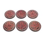 Wood batik coasters, 'Phoenix Flowers' (set of 6) - Hand Stamped Wood Batik Coasters from Java (Set of 6)