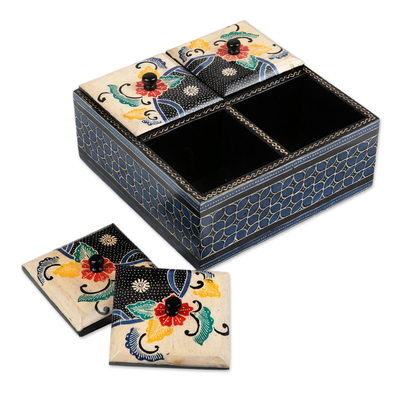 Dekorative Box aus Holz - Dekorative Box aus floralem Batikholz aus Indonesien