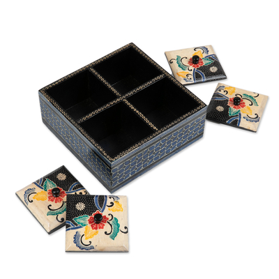 Caja decorativa de madera - Caja decorativa floral de madera batik de Indonesia