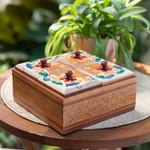 Wood decorative box, 'Javanese Memory' - Floral Batik Wood Decorative Box from Indonesia