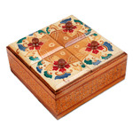 Wood decorative box, 'Javanese Memory' - Floral Batik Wood Decorative Box from Indonesia