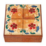 Wood decorative box, 'Javanese Memory' - Floral Batik Wood Decorative Box from Indonesia