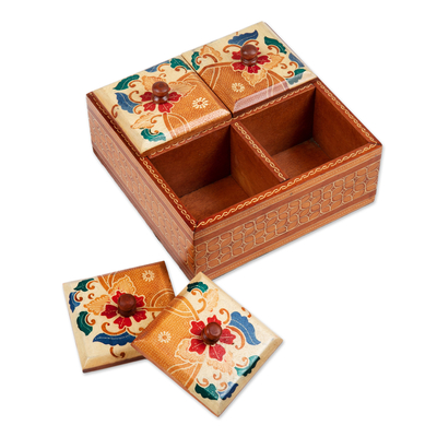 Wood decorative box, 'Javanese Memory' - Floral Batik Wood Decorative Box from Indonesia