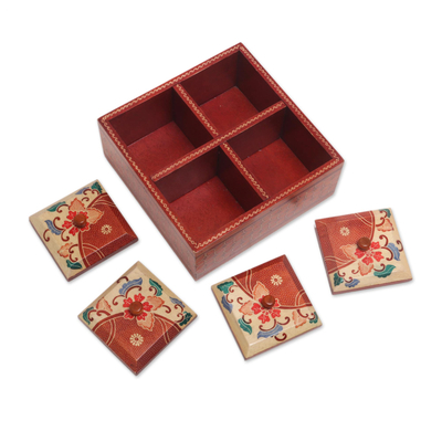 Wood decorative box, 'Javanese Memory' - Floral Batik Wood Decorative Box from Indonesia