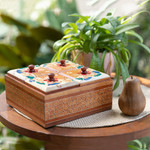 Wood decorative box, 'Javanese Memory' - Floral Batik Wood Decorative Box from Indonesia