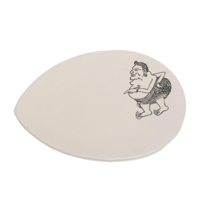 Ceramic serving plate, 'Tualen Snacks' - Ceramic Serving Plate with Cultural Designs from India