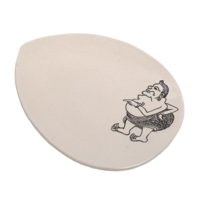 Ceramic serving plate, 'Tualen Snacks' - Ceramic Serving Plate with Cultural Designs from India