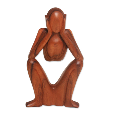 Holzstatuette - Natürliche Suar-Holzskulptur einer gelungenen Figur
