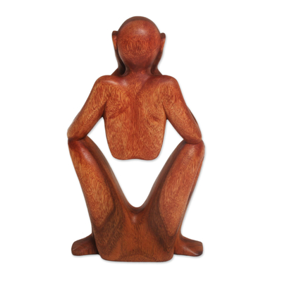 estatuilla de madera - Escultura de Madera de Suar Natural Figura Aburrida