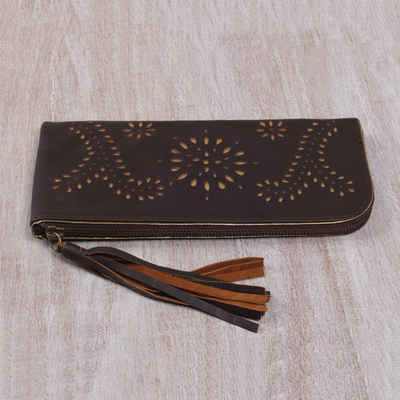 Portemonnaie-Clutch aus Leder - Handgefertigte Portemonnaie-Clutch aus dunkelbraunem Leder