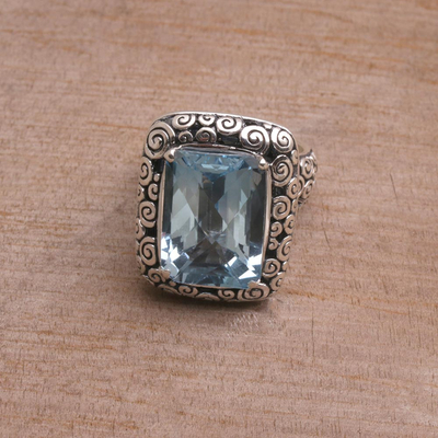 Eleven Carat Blue Topaz and Silver Cocktail Ring - Water Temple | NOVICA